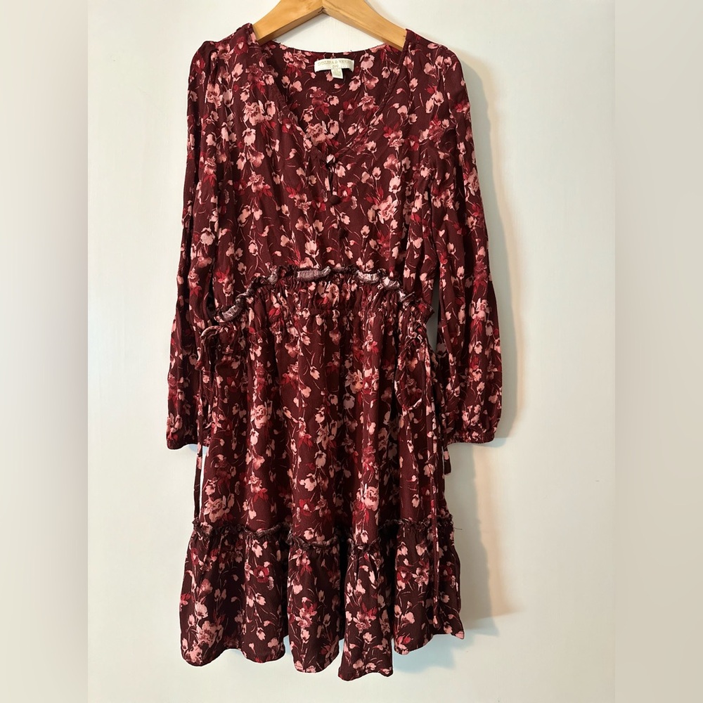 Chelsea & Violet Burgundy Floral Long Sleeve Dress